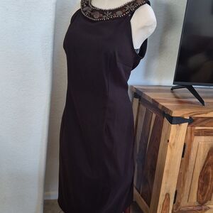 Connected Apparel, Wood Embellished Collar, Halter Satin Dress Sz 16